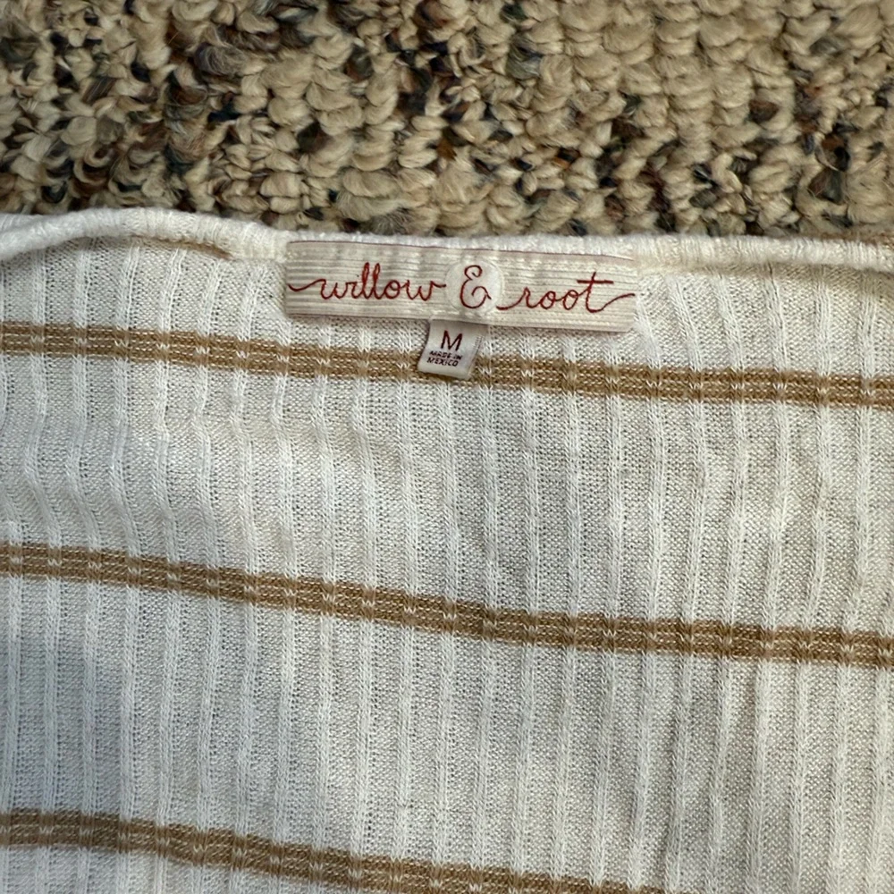 Willow & Root Striped Faux Wrap Top - Cream and Brown